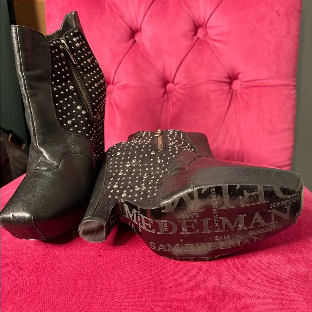 Sam Edelman Black Studded Heeled Boots - Picture 3 of 4